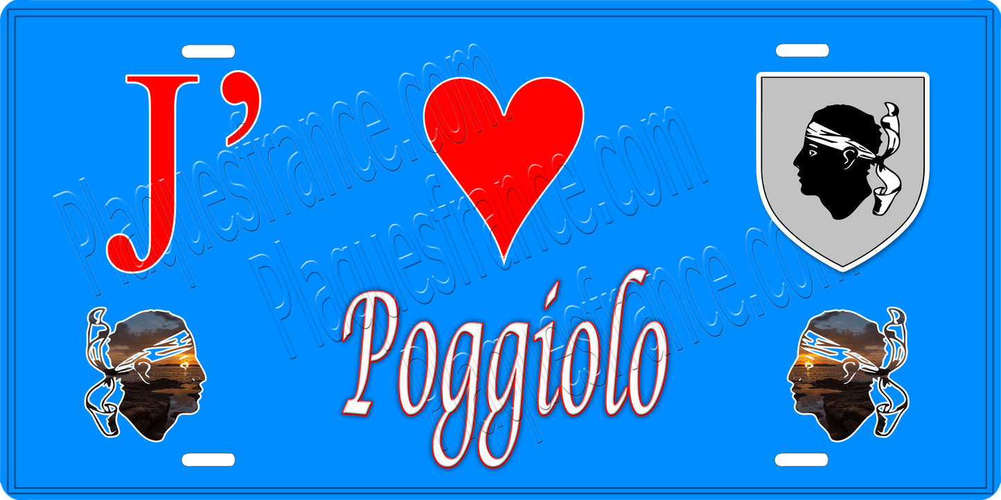 Plaque métal décorative 15 x 30 cm bleu J' ❤️ Poggiolo Canton de Sevi-Sorru-Cinarca Corse du Sud