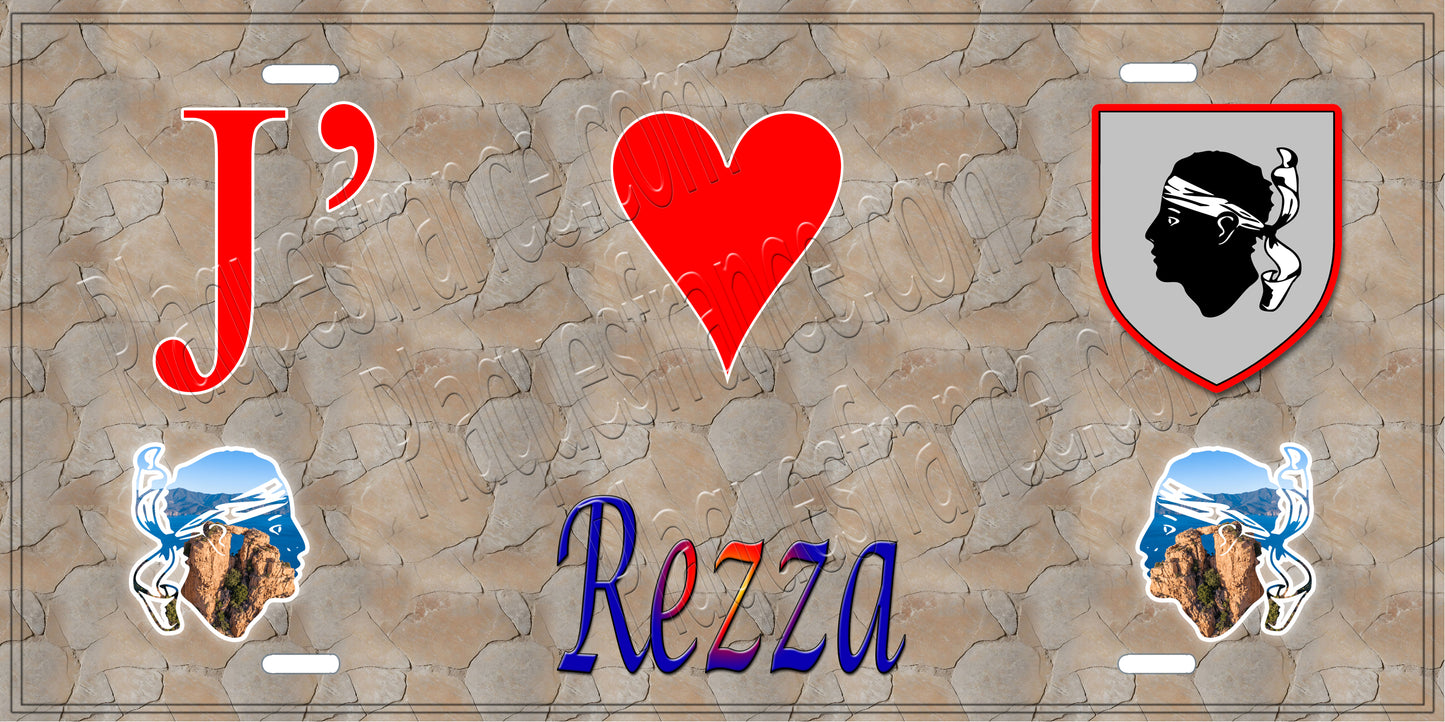 Plaque métal décorative 15 x 30 cm mur antique J' ❤️ Rezza Canton de Sevi-Sorru-Cinarca Corse du Sud