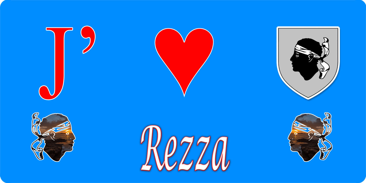 Plaque métal décorative 15 x 30 cm bleu J' ❤️ Rezza Canton de Sevi-Sorru-Cinarca Corse du Sud