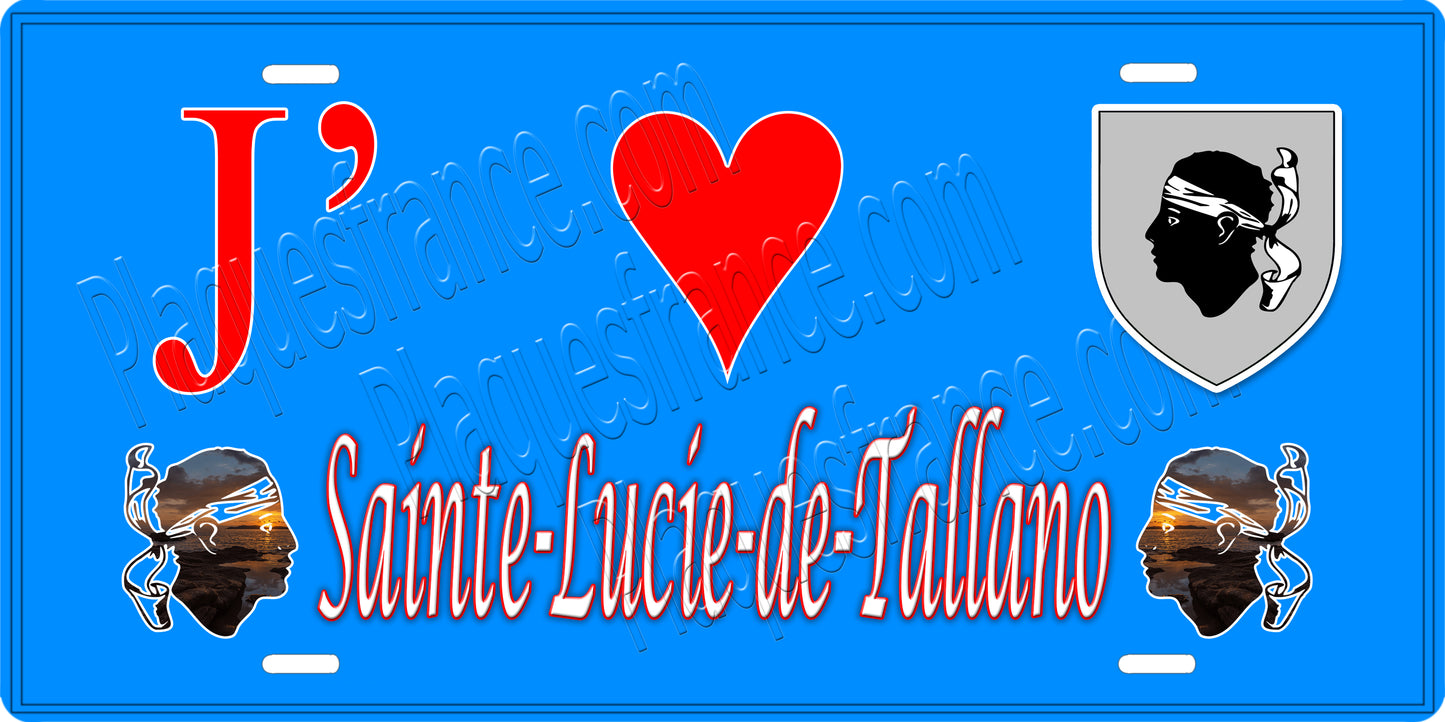 Plaque métal décorative 15 x 30 cm bleu J' ❤️ Sainte Lucie de Tallano canton du Sartenais-Valinco Corse du Sud