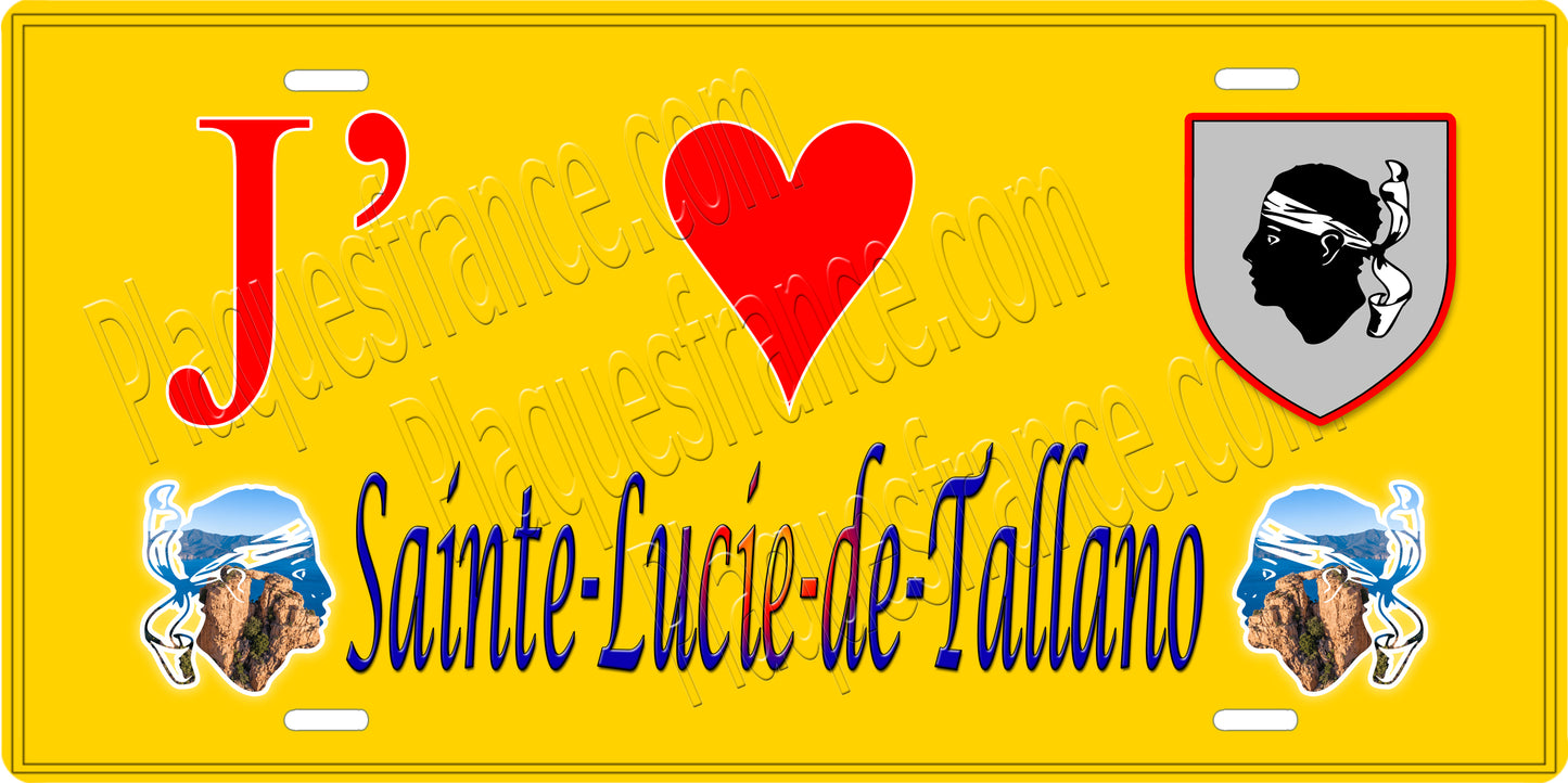 Plaque métal décorative 15 x 30 cm jaune J' ❤️ Sainte Lucie de Tallano canton du Sartenais-Valinco Corse du Sud