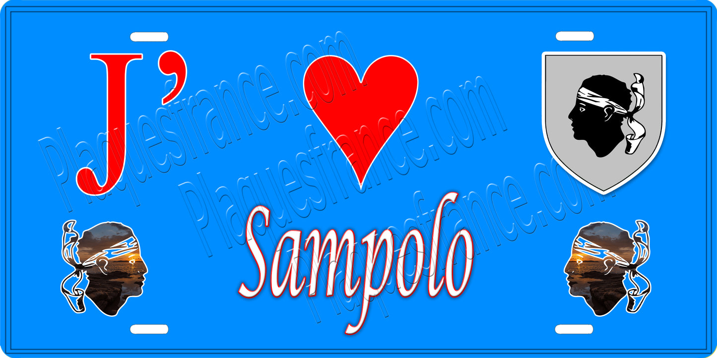 Plaque métal décorative 15 x 30 cm bleu J' ❤️ Sampolo canton de Taravo-Ornano Corse du Sud