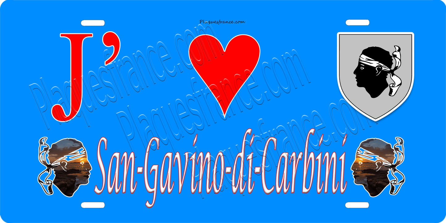 Plaque métal décorative 15 x 30 cm bleu J' ❤️ San Gavino di Carbini canton du Bavela Corse du Sud