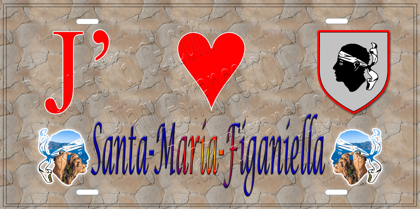 Plaque métal décorative 15 x 30 cm mur antique J' ❤️ Santa-Maria-Figaniella canton du Sartenais-Valinco Corse du Sud