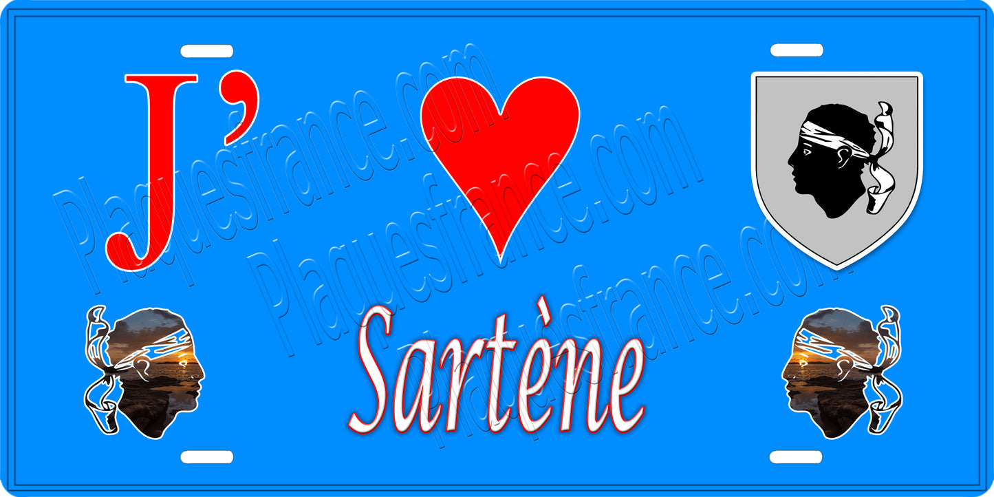 Plaque métal décorative 15 x 30 cm bleu J' ❤️ Sartène canton du Sartenais-Valinco Corse du Sud