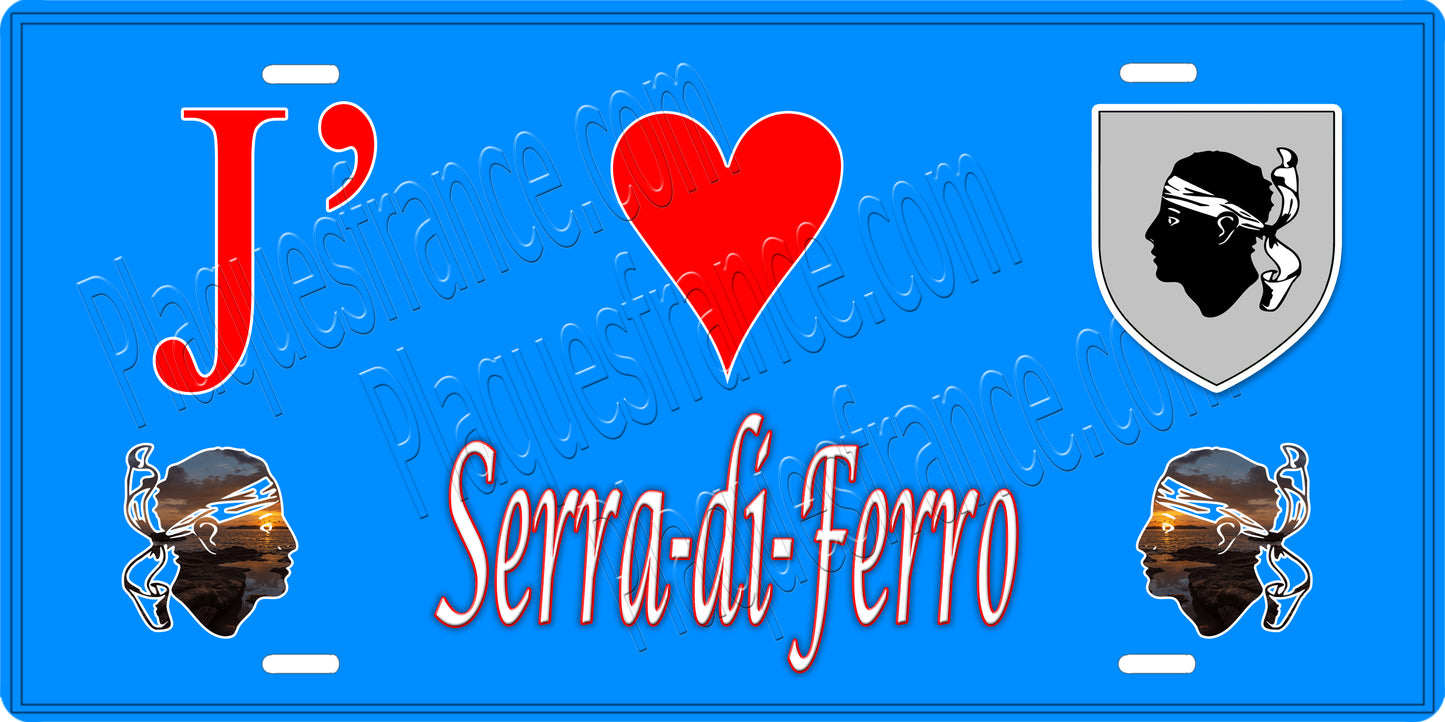 Plaque métal décorative 15 x 30 cm bleu J' ❤️ Serra di Ferro canton de Taravo-Ornano Corse du Sud