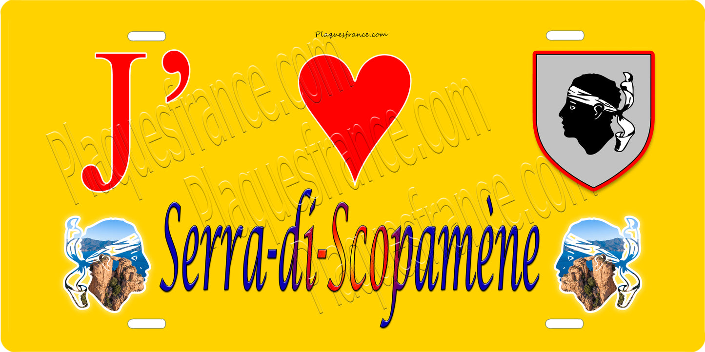 Plaque métal décorative 15 x 30 cm jaune J' ❤️ Serra di Scopamène canton du Sartenais-Valinco Corse du Sud