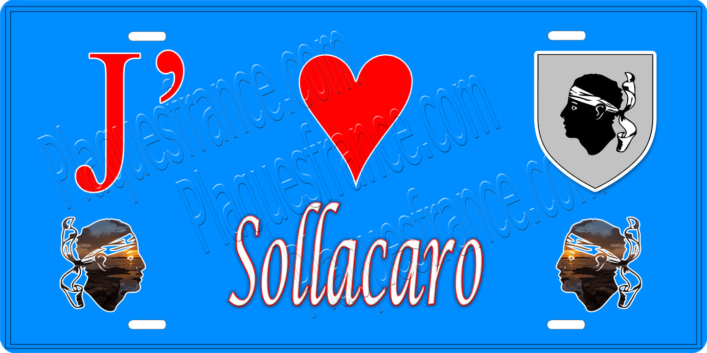Plaque métal décorative 15 x 30 cm bleu J' ❤️ Sollacaro canton de Taravo-Ornano Corse du Sud