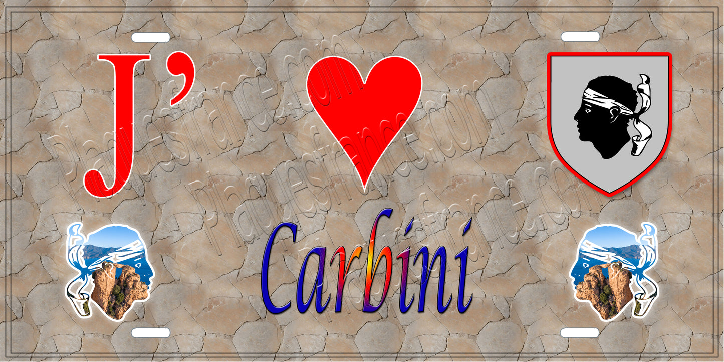 Plaque métal décorative 15 x 30 cm mur antique J' ❤️ Carbini canton du Grand-Sud Corse du Sud