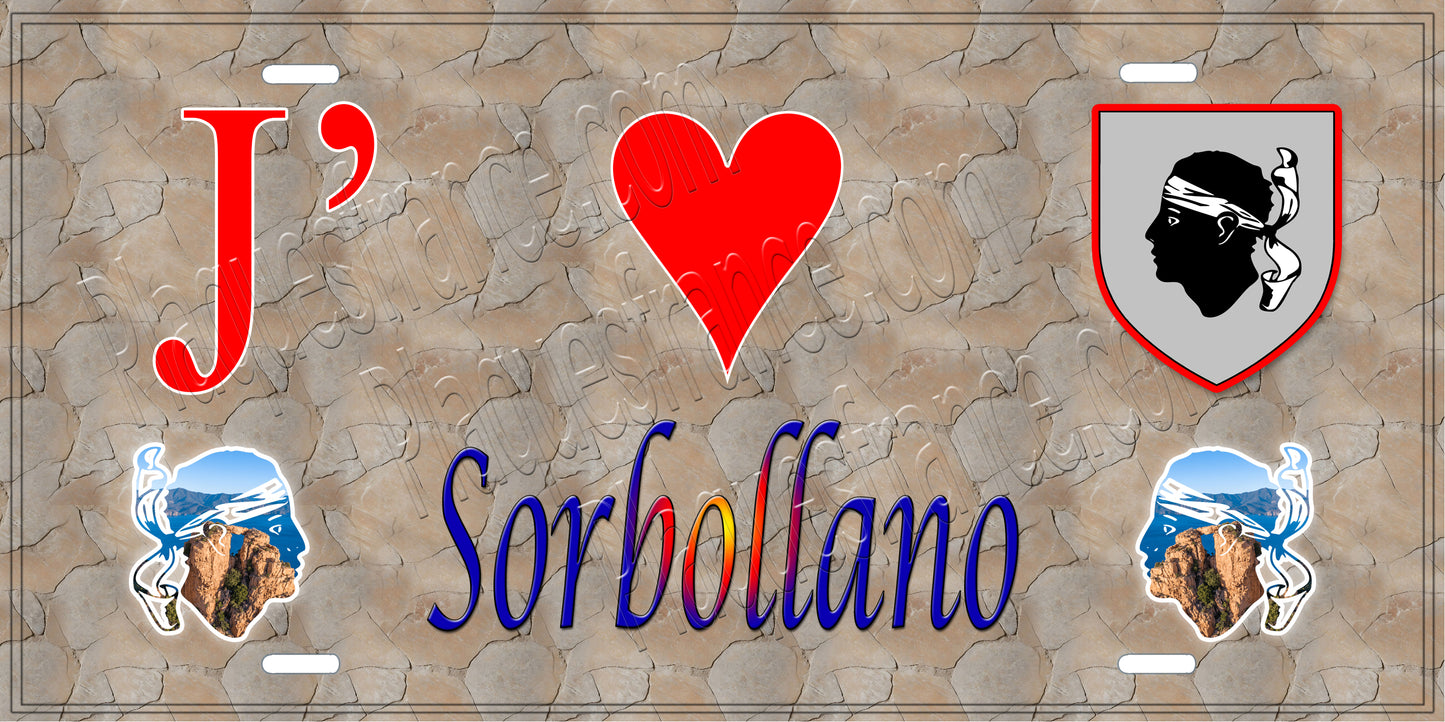 Plaque métal décorative 15 x 30 cm mur antique J' ❤️ Sorbollano canton du Sartenais-Valinco Corse du Sud