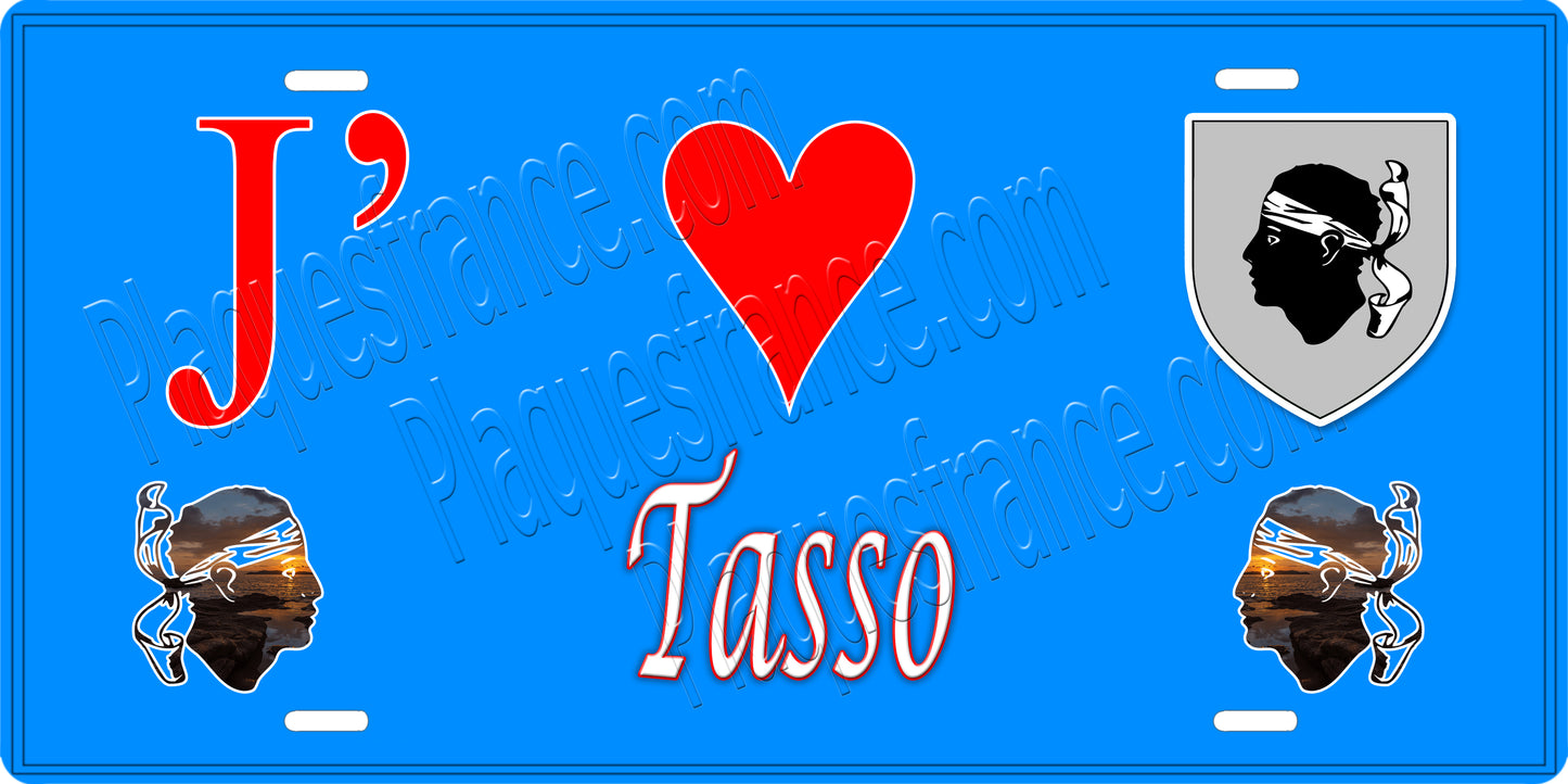 Plaque métal décorative 15 x 30 cm bleu J' ❤️ Tasso canton de Taravo-Ornano Corse du Sud