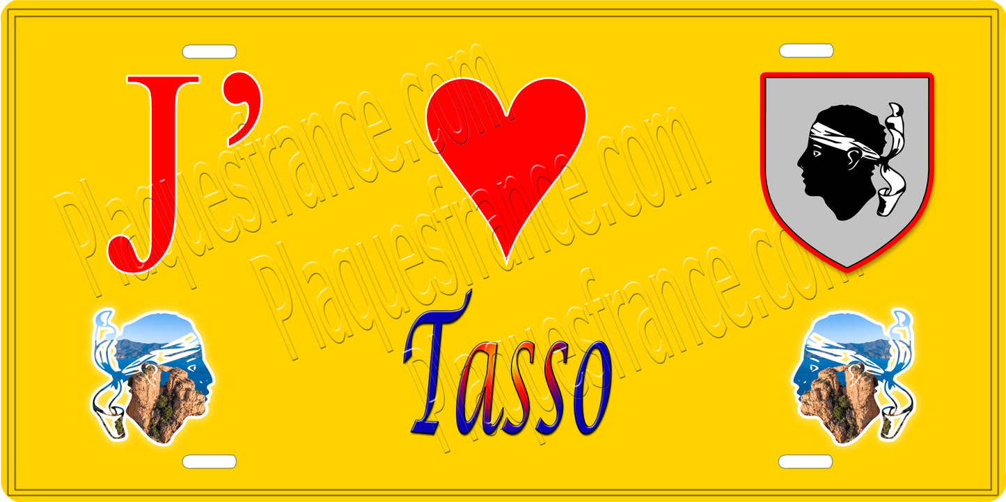 Plaque métal décorative 15 x 30 cm jaune J' ❤️ Tasso canton de Taravo-Ornano Corse du Sud