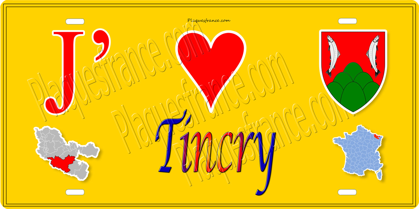 Plaque métal décorative 15 x 30 cm mur jaune carte J' ❤️Tincry, canton du Saulnois Moselle 57