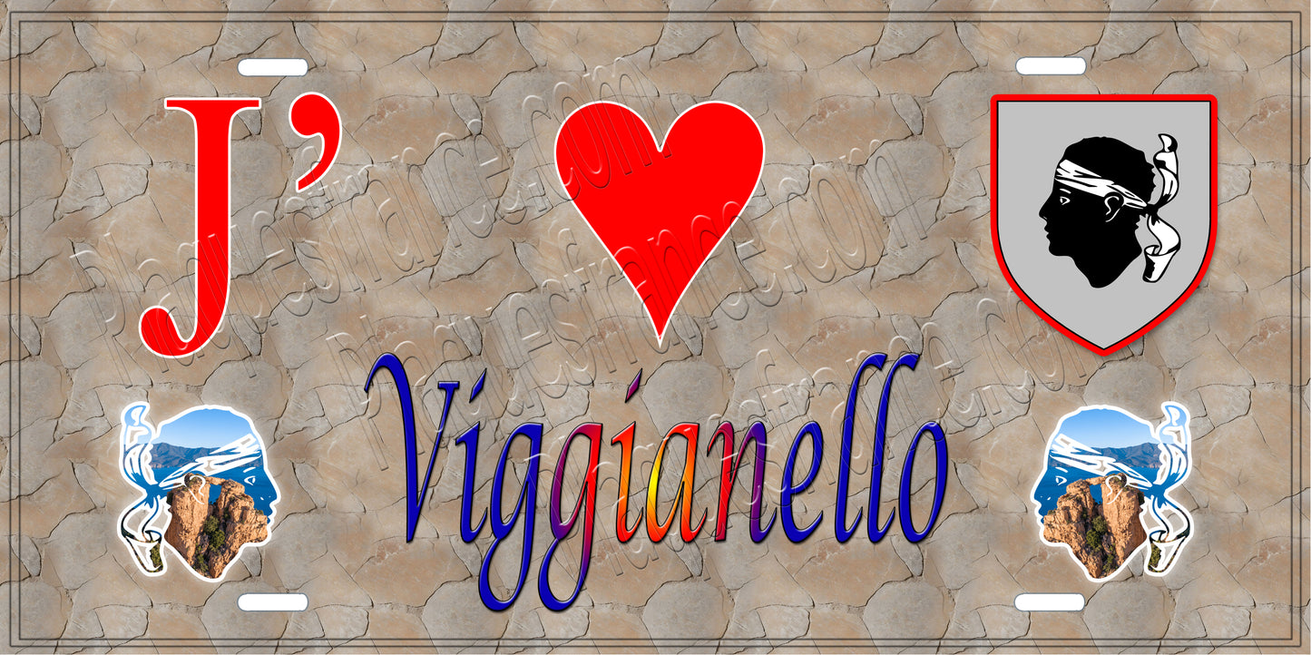Plaque métal décorative 15 x 30 cm mur antique J' ❤️ Viggianello canton du Sartenais-Valinco Corse du Sud