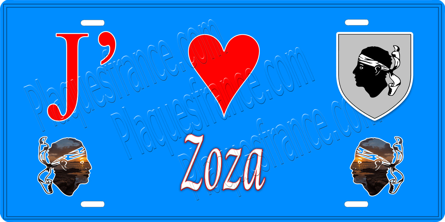 Plaque métal décorative 15 x 30 cm bleu J' ❤️ Zoza canton du Sartenais-Valinco Corse du Sud