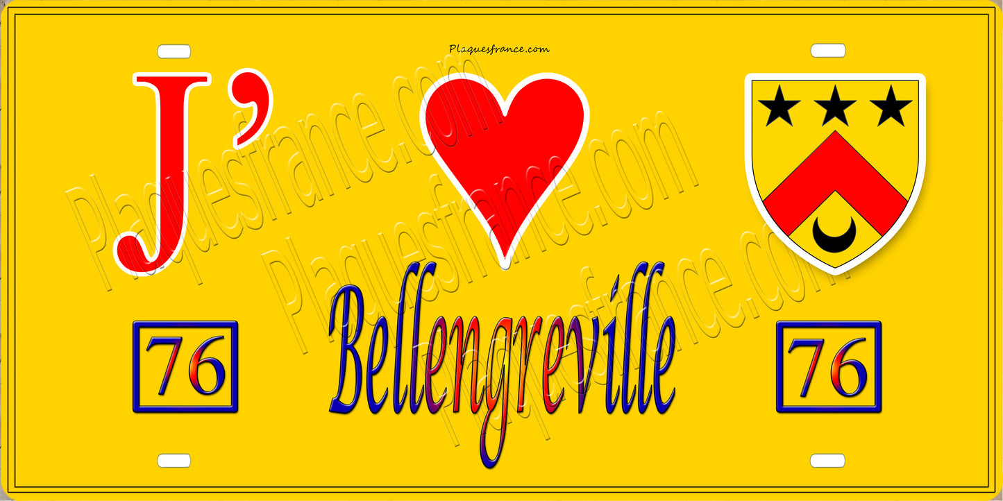 Plaque métal décorative 15x30 J' ❤️ Bellengreville, Seine Maritime (76) jaune