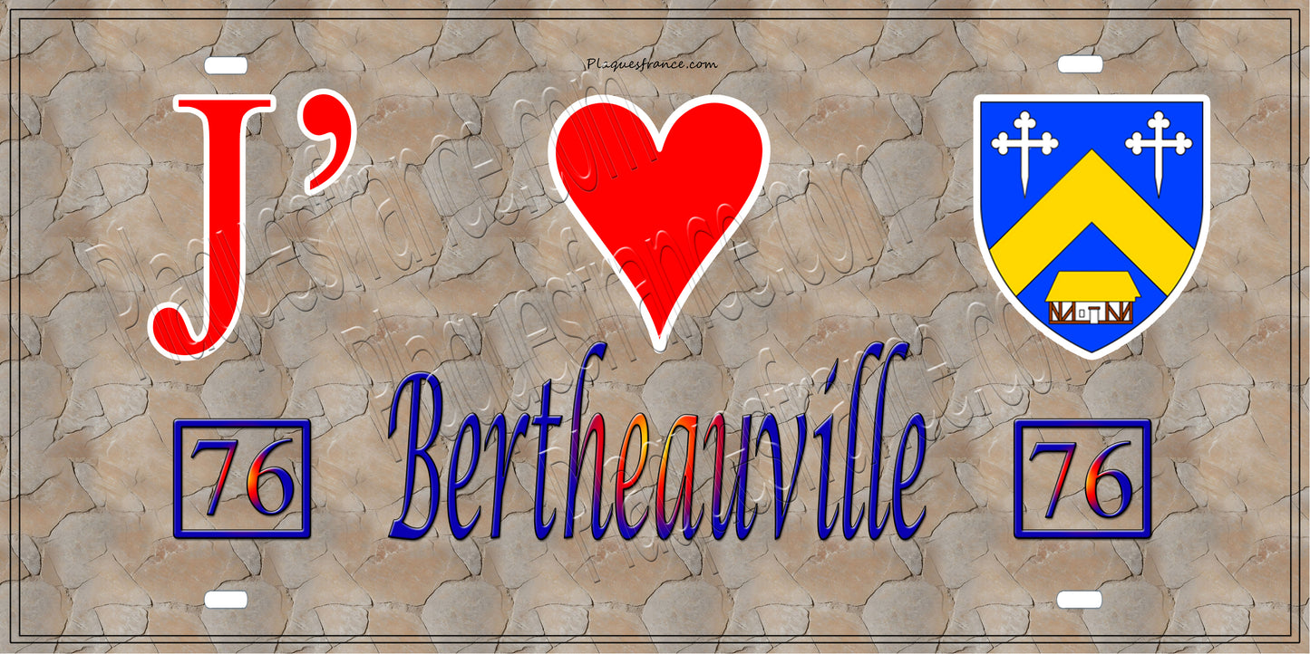Plaque métal décorative 15X30 J' ❤️ Bertheauville, Seine Maritime (76) antique