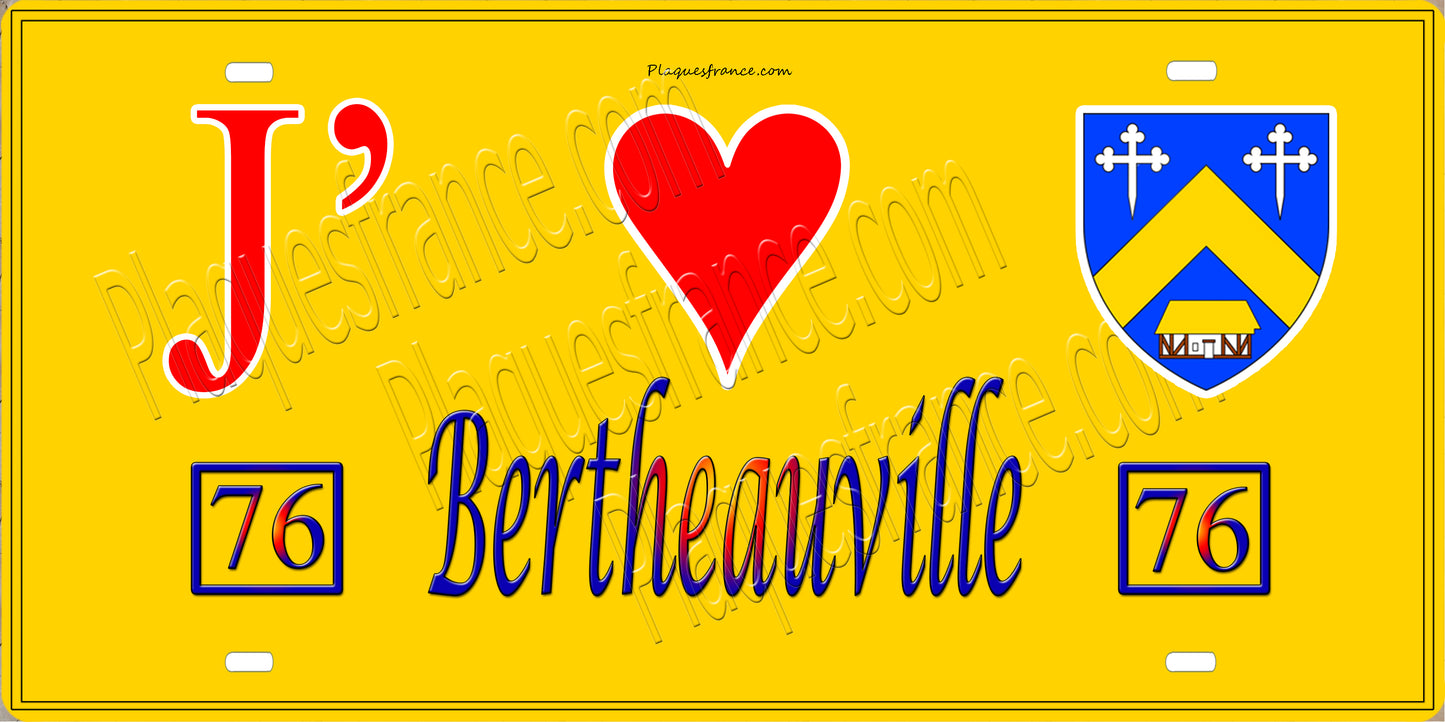 Plaque métal décorative 15X30 J' ❤️ Bertheauville, Seine Maritime (76) jaune