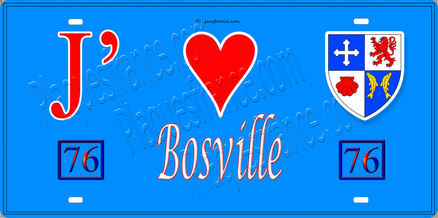 Plaque métal décorative 15X30 J' ❤️ Bosville, Seine Maritime (76) bleu