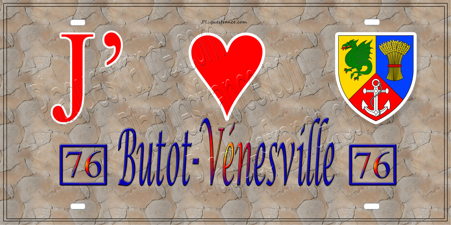 Plaque métal décorative 15X30 J' ❤️ Butot-Vénesville, Seine Maritime (76) antique