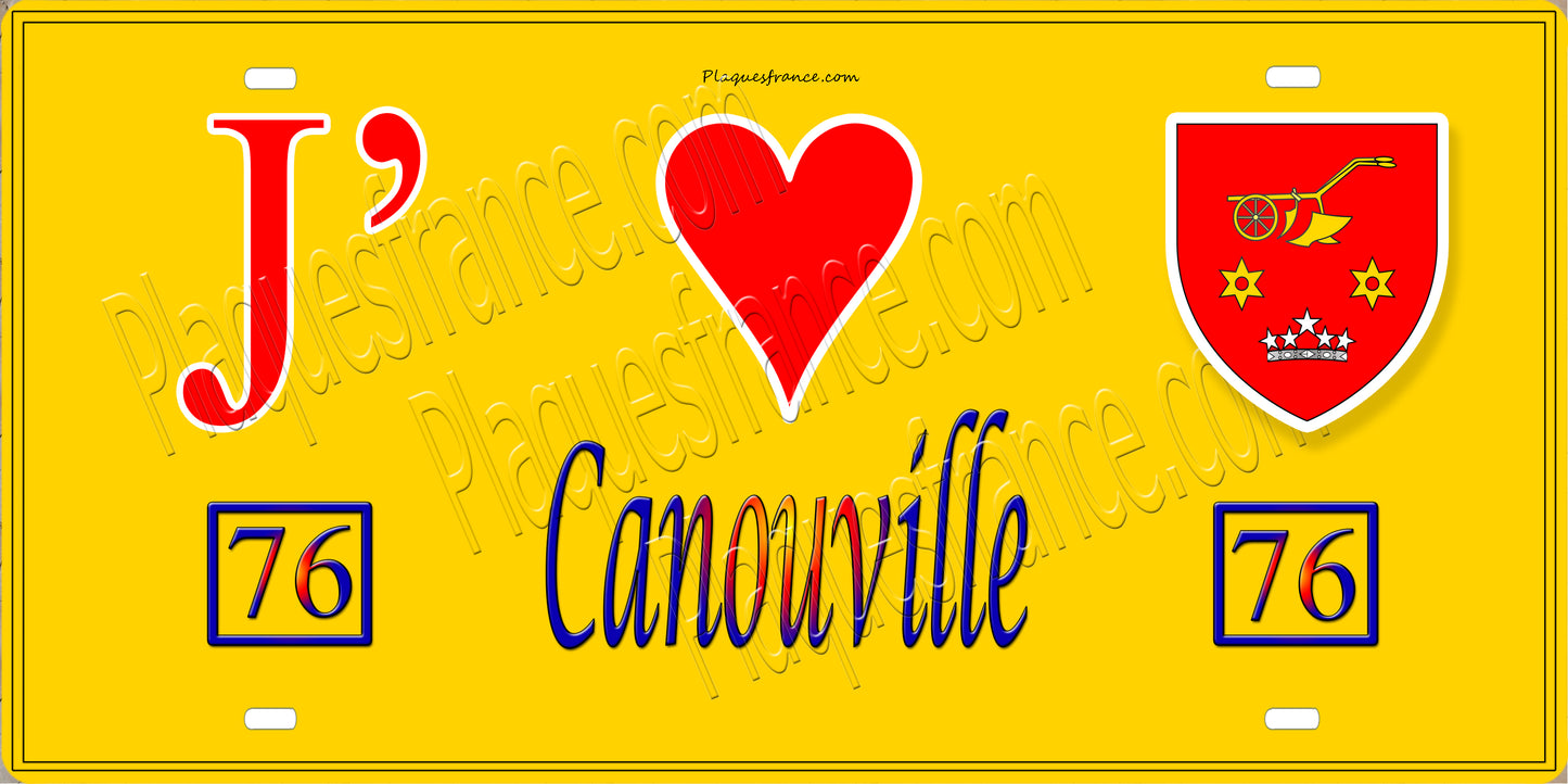 Plaque métal décorative 15X30 J' ❤️ Canouville, Seine Maritime (76) jaune