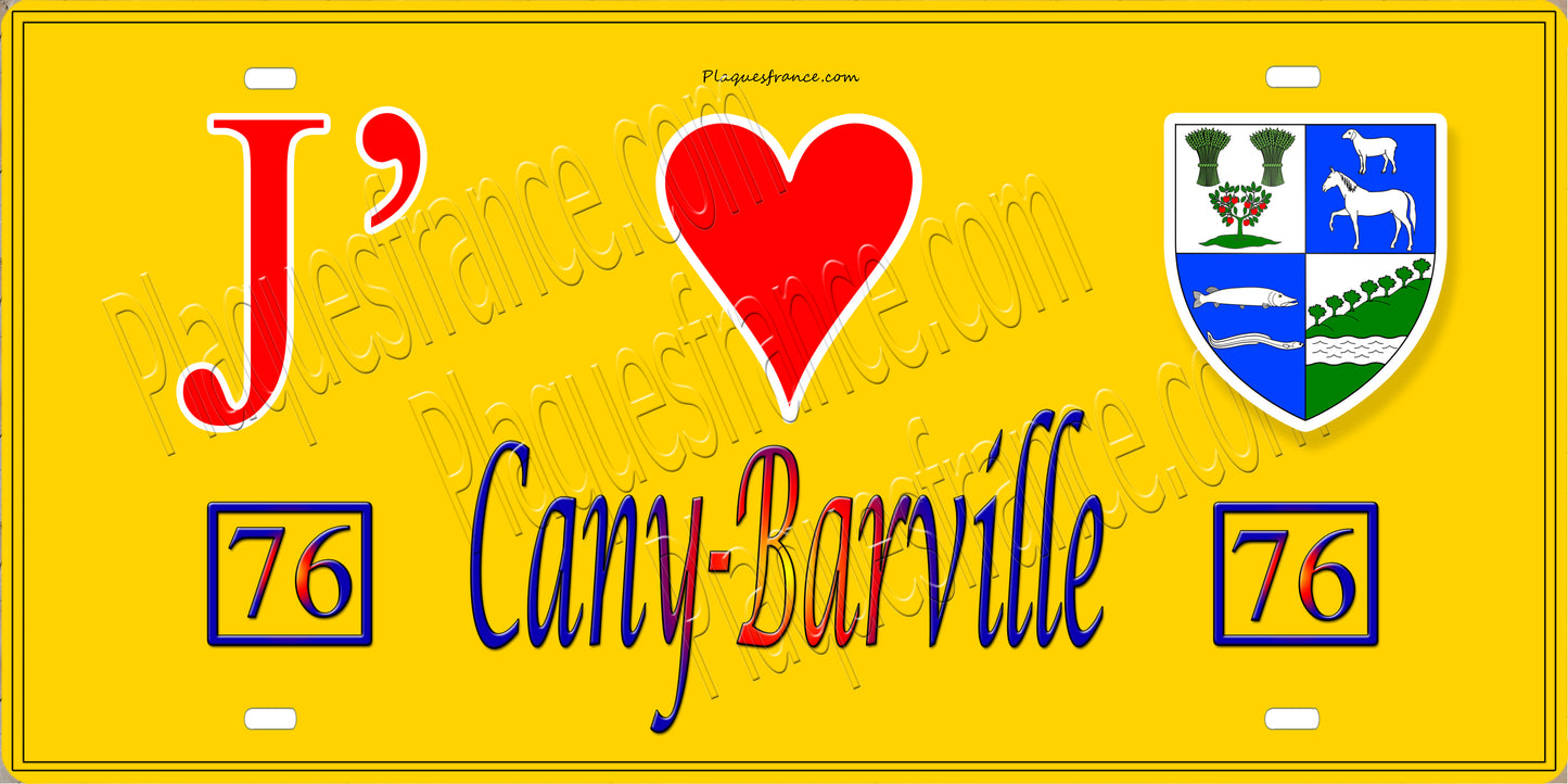 Plaque métal décorative 15X30 J' ❤️ Cany-Barville, Seine Maritime (76) jaune