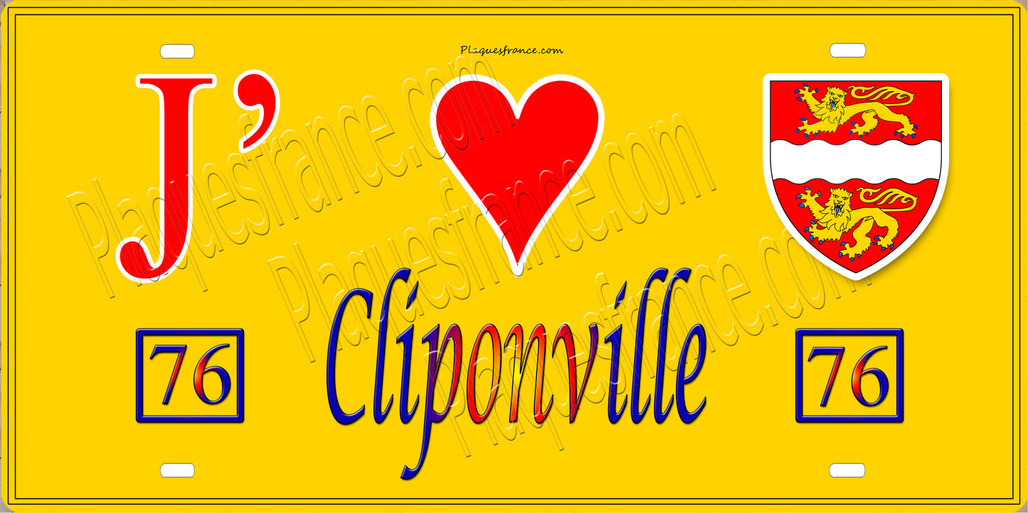 Plaque métal décorative 15X30 J' ❤️ Cliponville, Seine Maritime (76) jaune