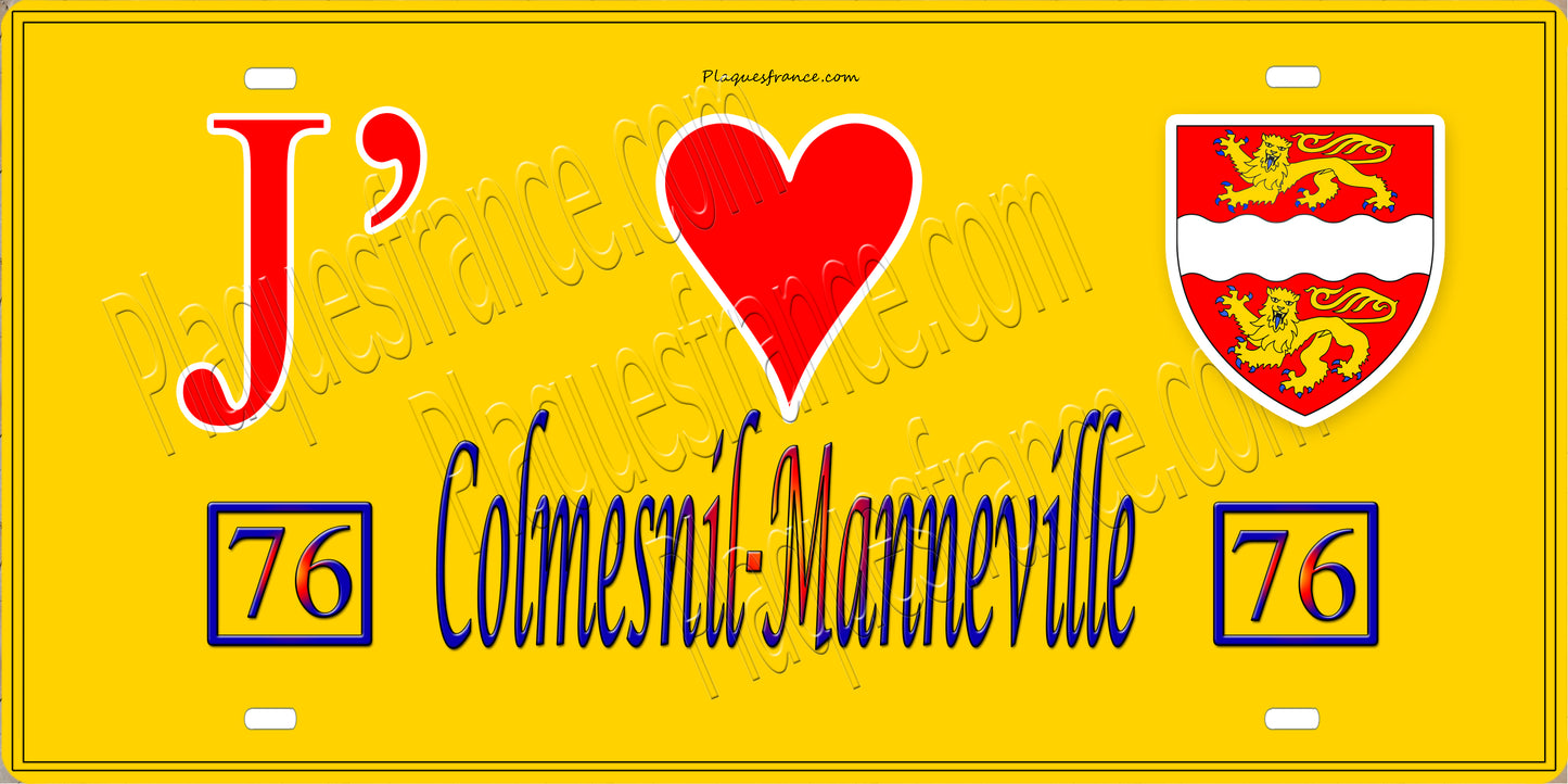 Plaque métal décorative 15x30 J' ❤️ Colmesnil-Manneville, Seine Maritime (76) jaune