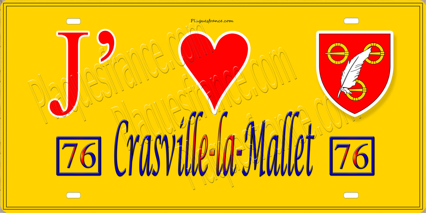 Plaque métal décorative 15X30 J' ❤️ Crasville-la-Mallet, Seine Maritime (76) jaune