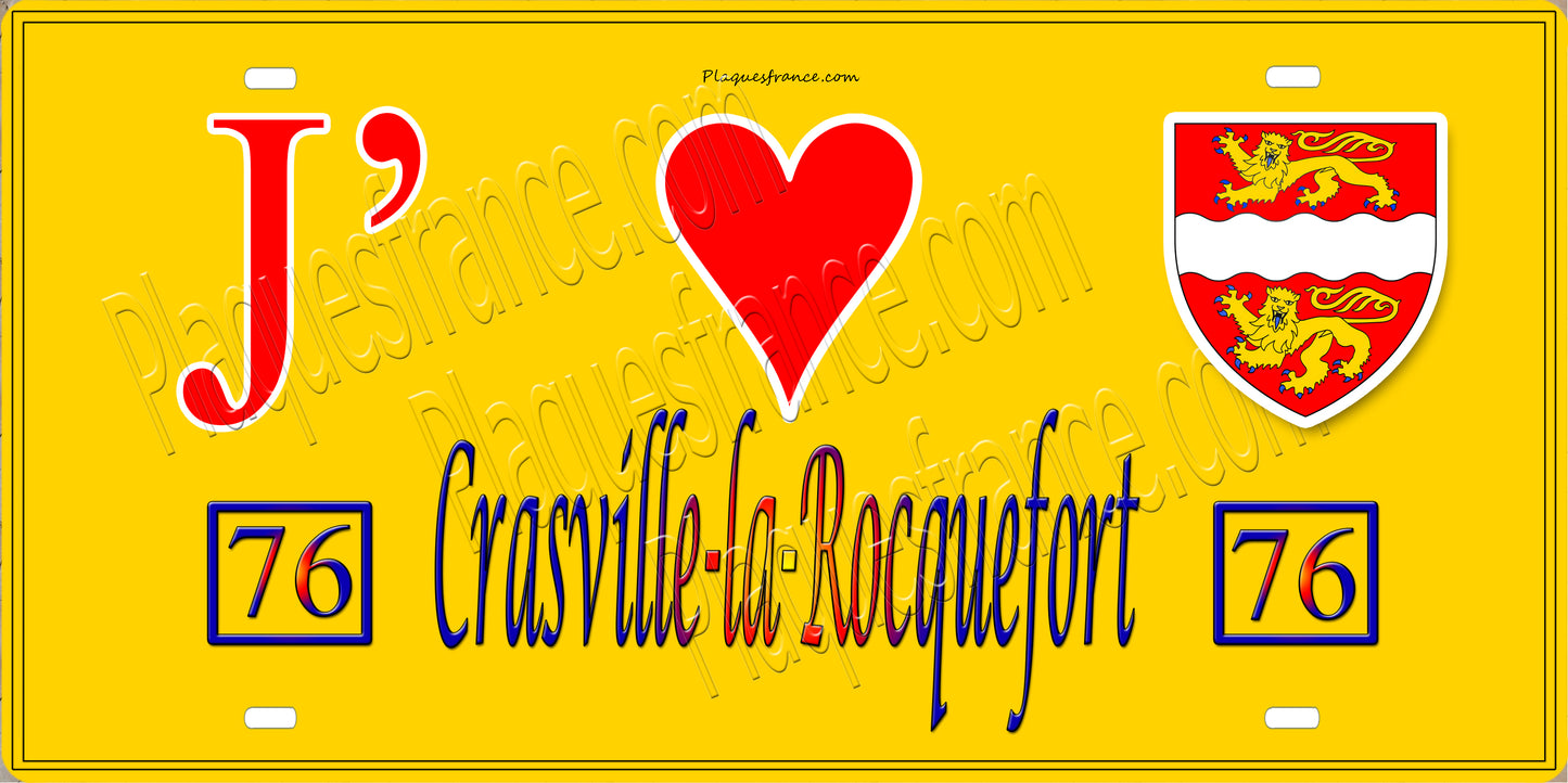 Plaque métal décorative 15X30 J' ❤️ Crasville-la-Rocquefort, Seine Maritime (76) jaune