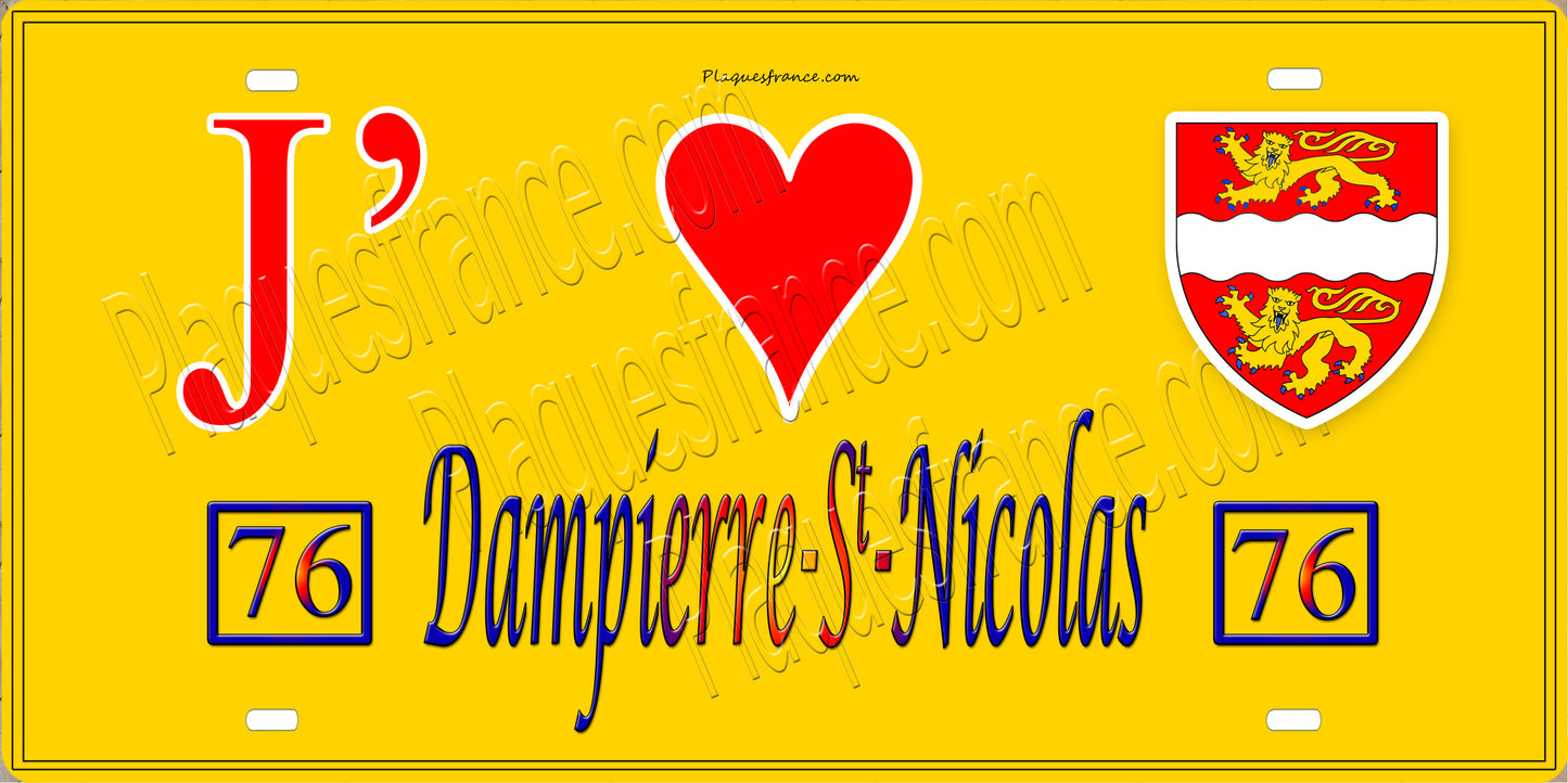 Plaque métal décorative 15x30 J' ❤️ Dampierre-Saint-Nicolas, Seine Maritime (76) jaune