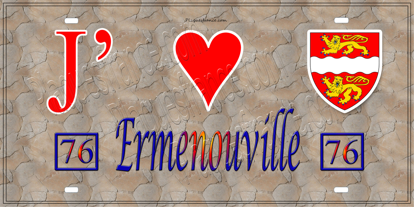 Plaque métal décorative 15X30 J' ❤️ Ermenouville, Seine Maritime (76) antique