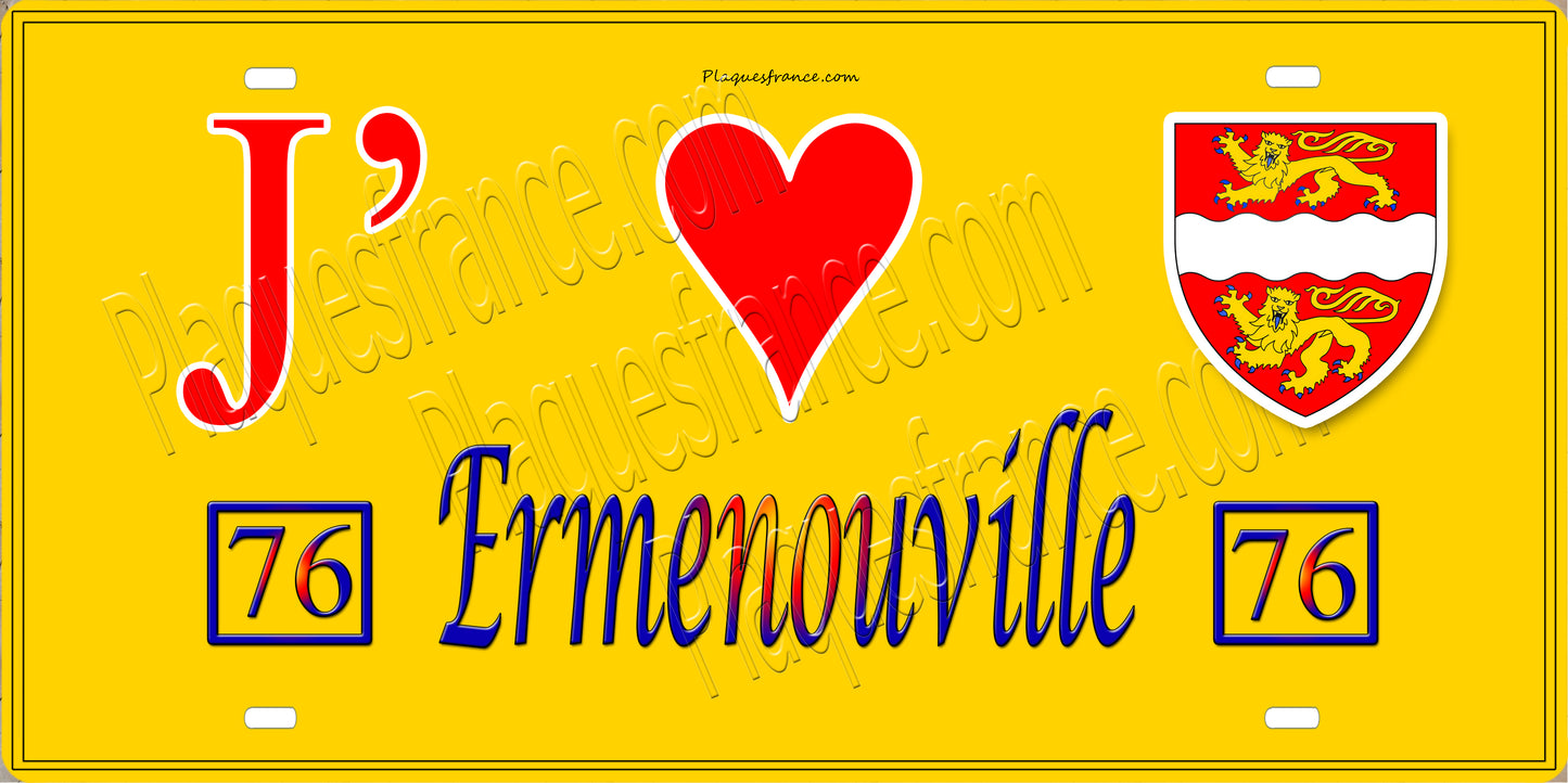 Plaque métal décorative 15X30 J' ❤️ Ermenouville, Seine Maritime (76) jaune