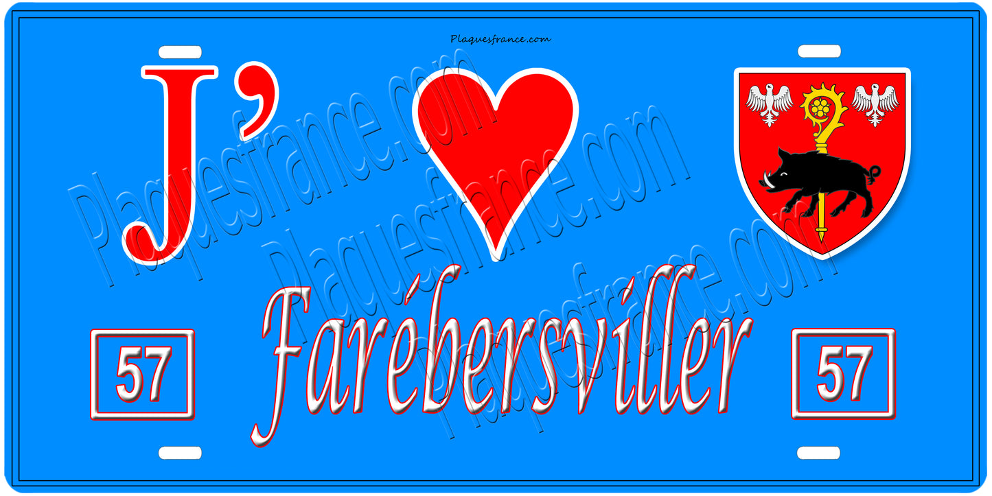 PlaquePlaque métal décorative 15 x 30 cm fond mur bleu 57 J' ❤️ Farébersviller, canton Freyming-Merlebach Moselle 57