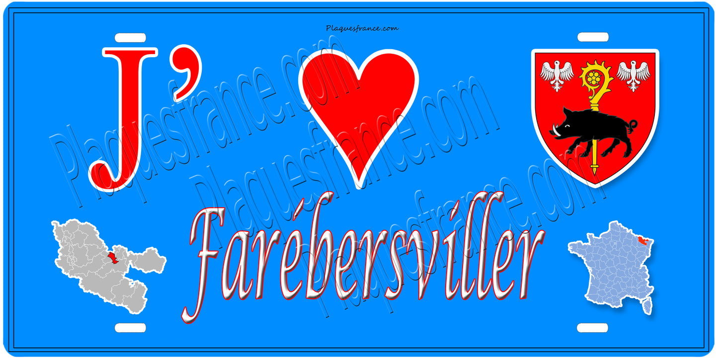 PlaquePlaque métal décorative 15 x 30 cm fond mur bleu carte J' ❤️ Farébersviller, canton Freyming-Merlebach Moselle 57