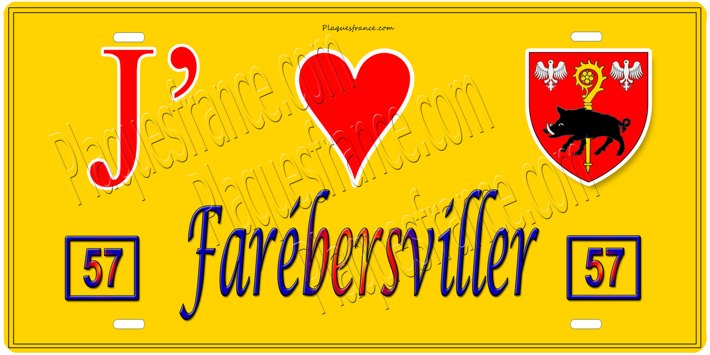 PlaquePlaque métal décorative 15 x 30 cm fond mur jaune 57 J' ❤️ Farébersviller, canton Freyming-Merlebach Moselle 57