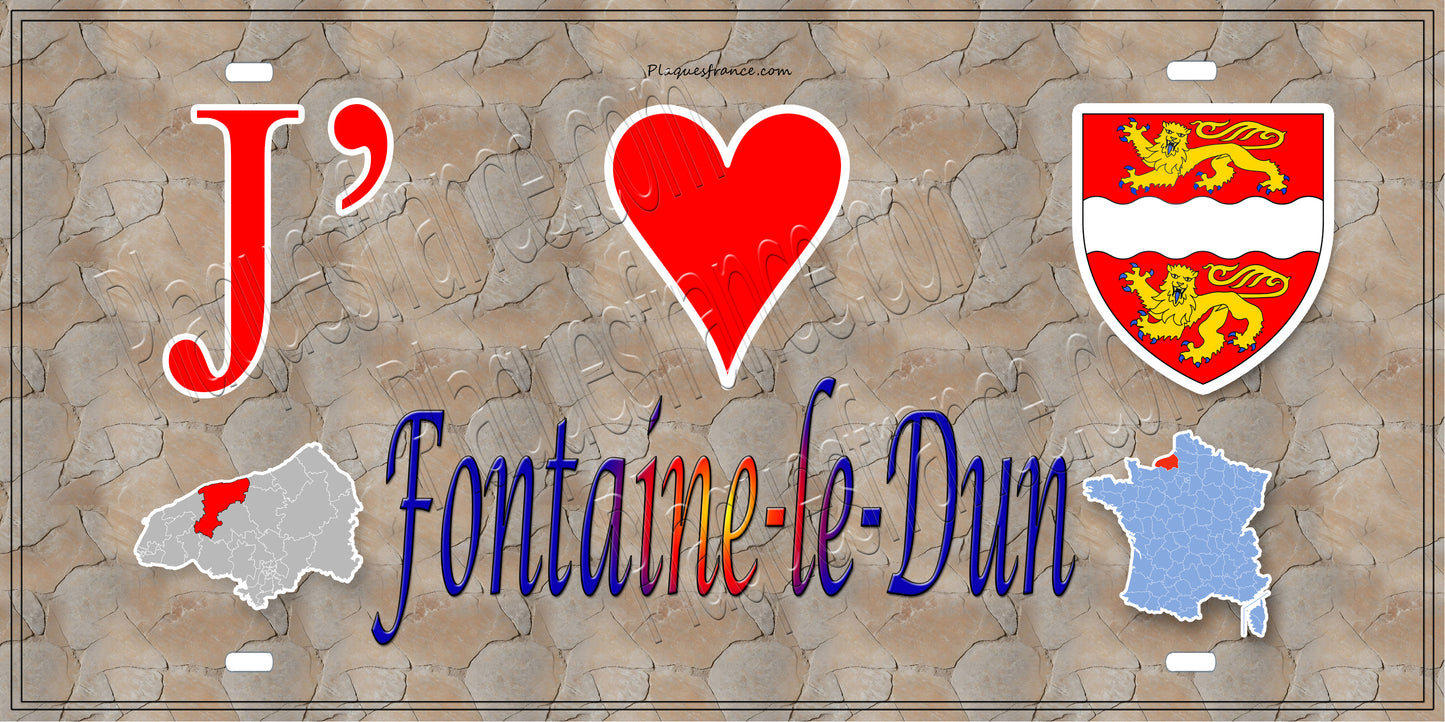 Plaque métal décorative 15X30 J' ❤️ Fontaine-le-Dun, Seine Maritime (76) antique carte