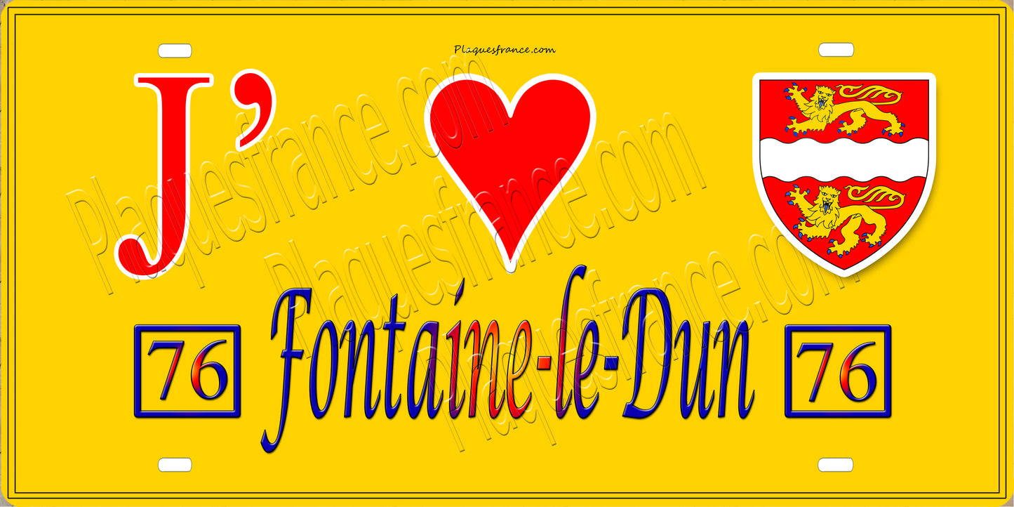 Plaque métal décorative 15X30 J' ❤️ Fontaine-le-Dun, Seine Maritime (76) jaune