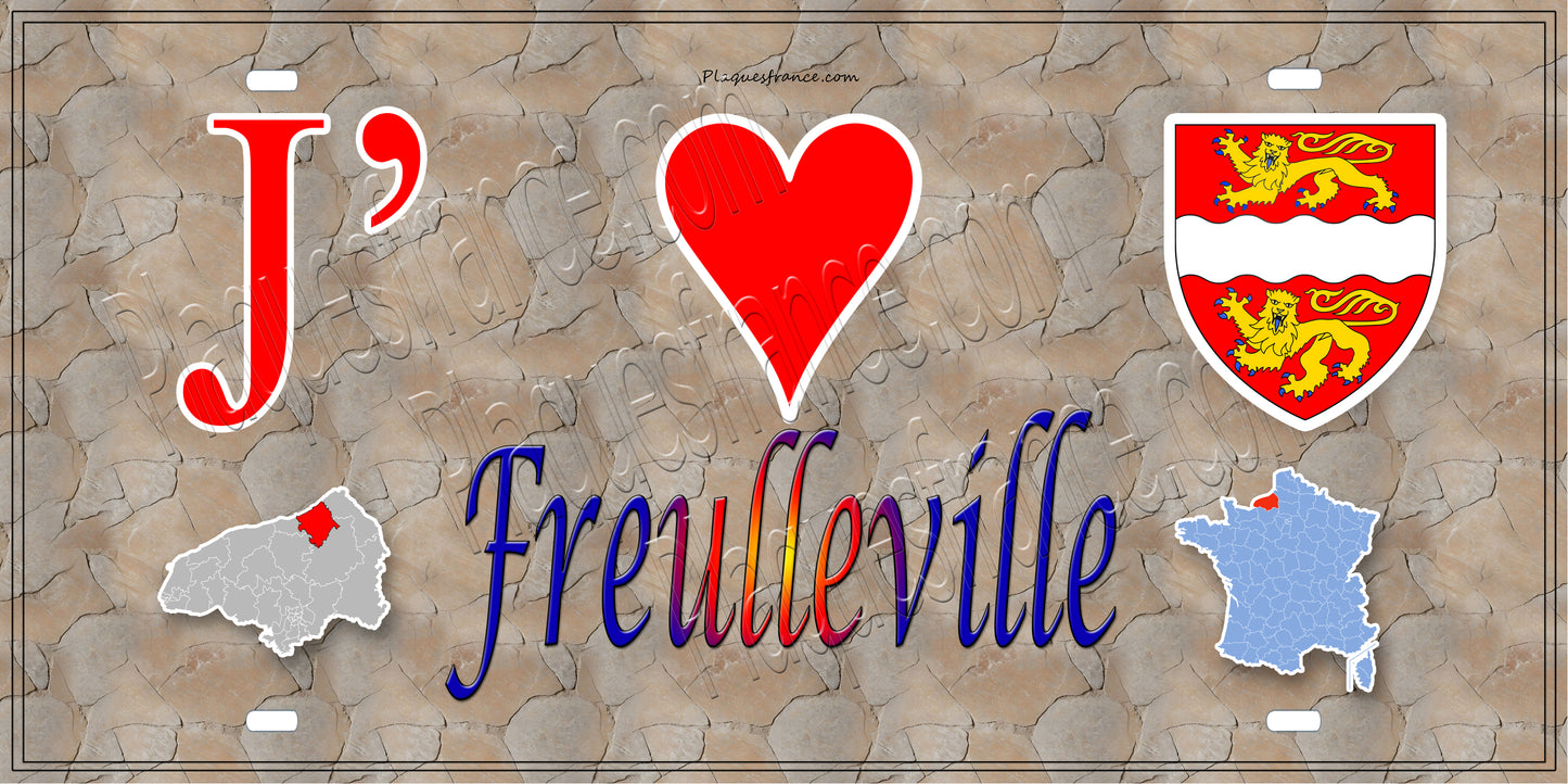 Plaque métal décorative 15x30 J' ❤️ Freulleville, Seine Maritime (76) atique carte