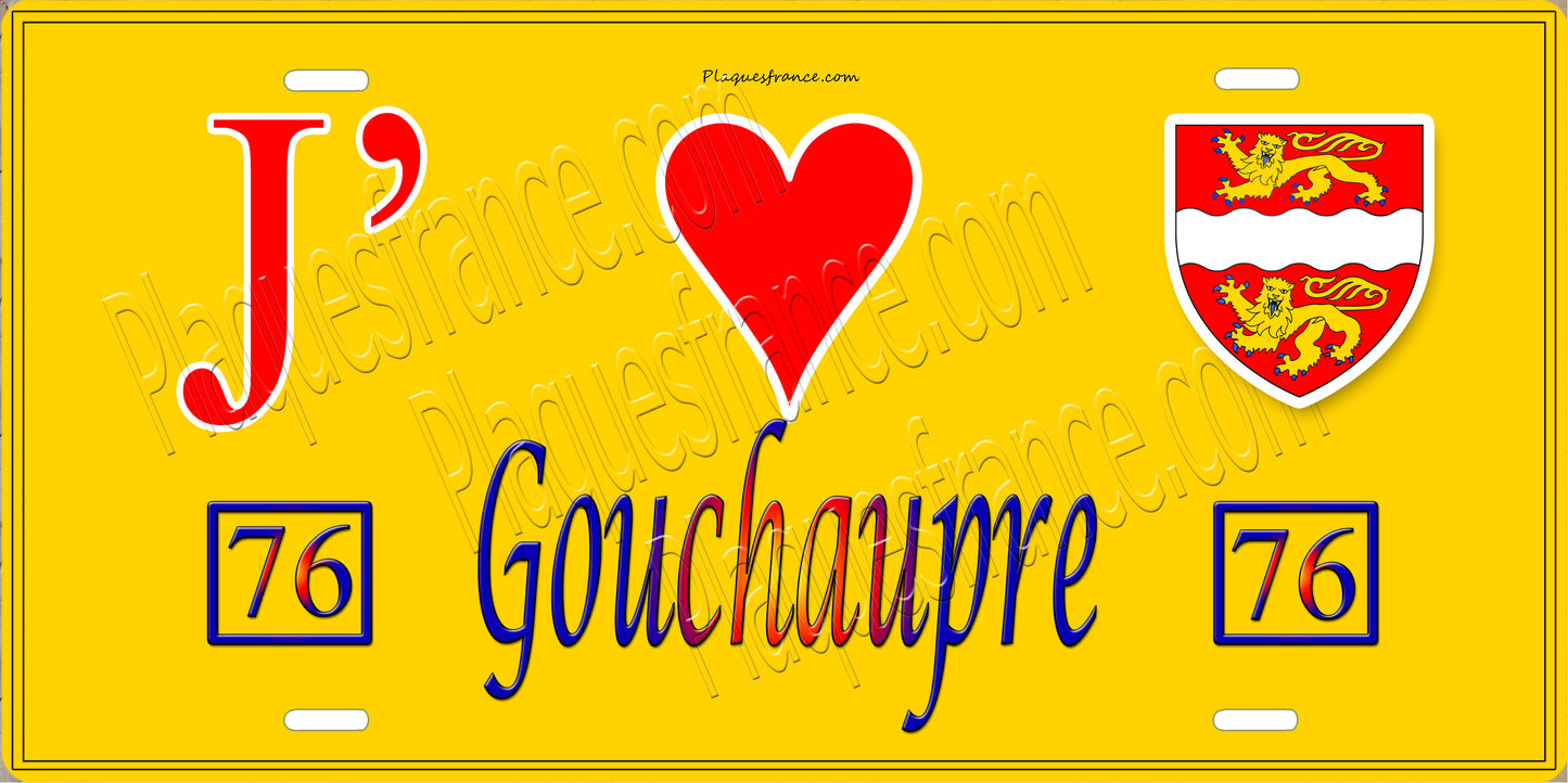 Plaque métal décorative J' ❤️ Gouchaupre, Seine Maritime (76) jaune
