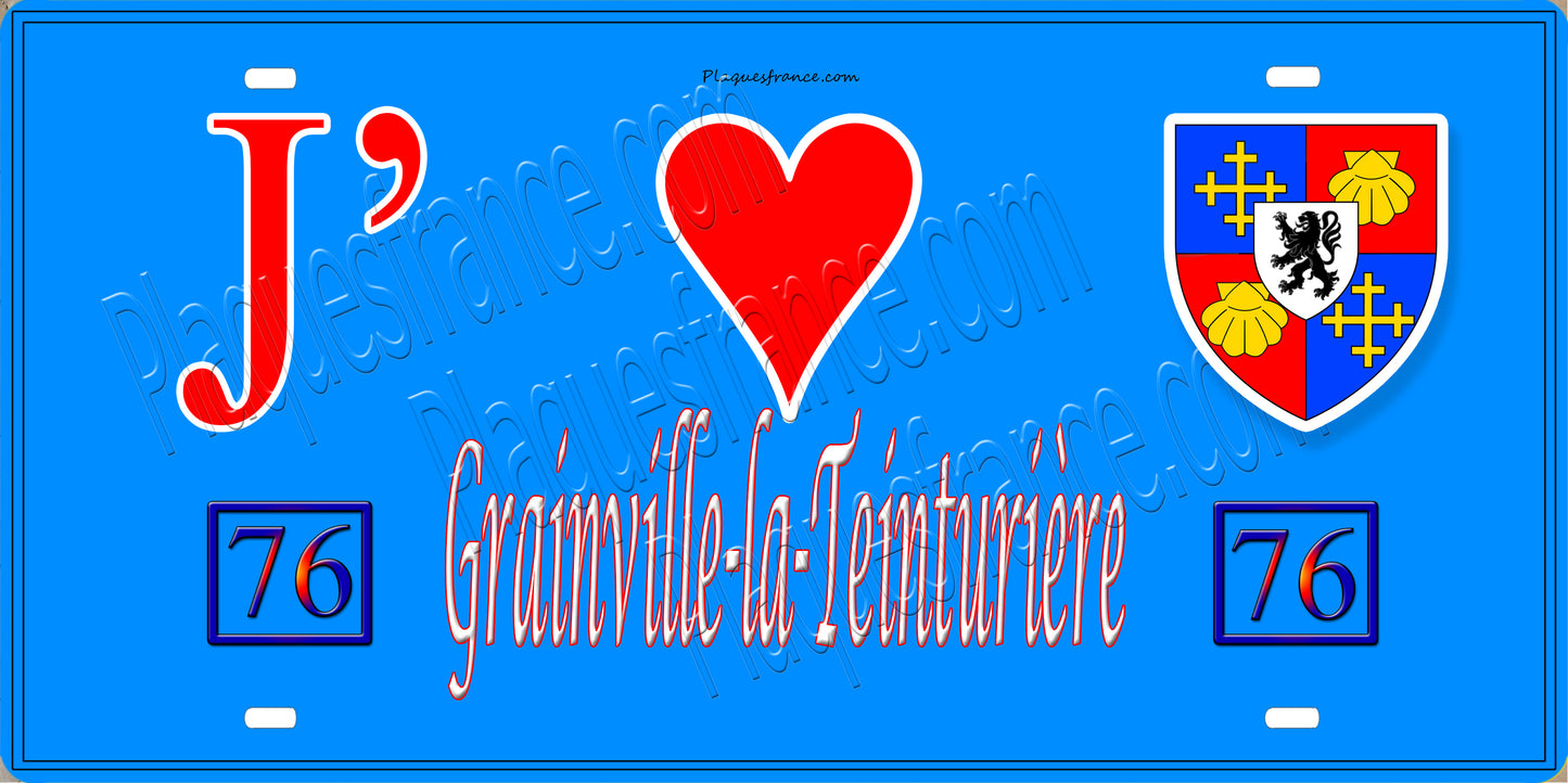 Plaque métal décorative 15X30 J' ❤️ Grainville-la-Teinturière, Seine Maritime (76) bleu