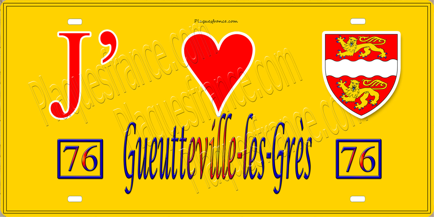 Plaque métal décorative 15X30 J' ❤️ Gueutteville-les-Grès, Seine Maritime (76) jaune