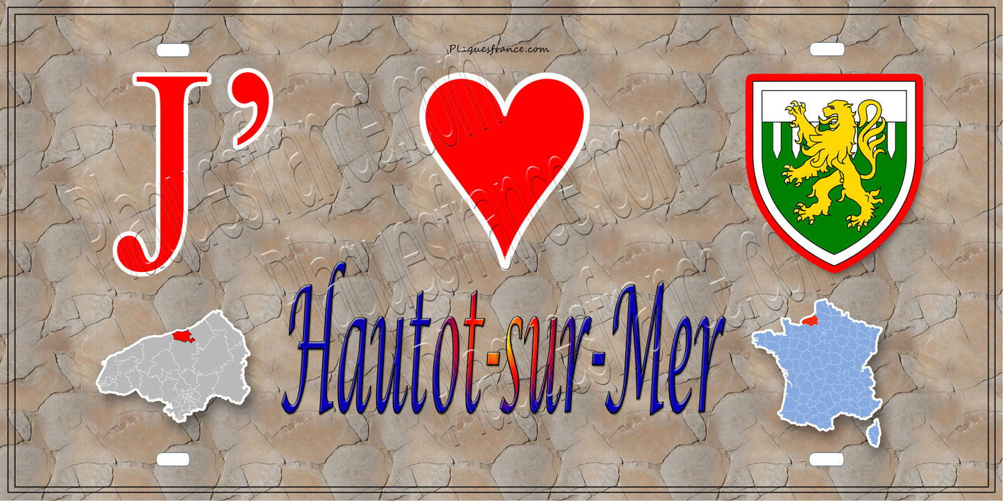 Plaque métal décorative 15x30J' ❤️ Hautot-sur-Mer, Seine Maritime (76) antique carte