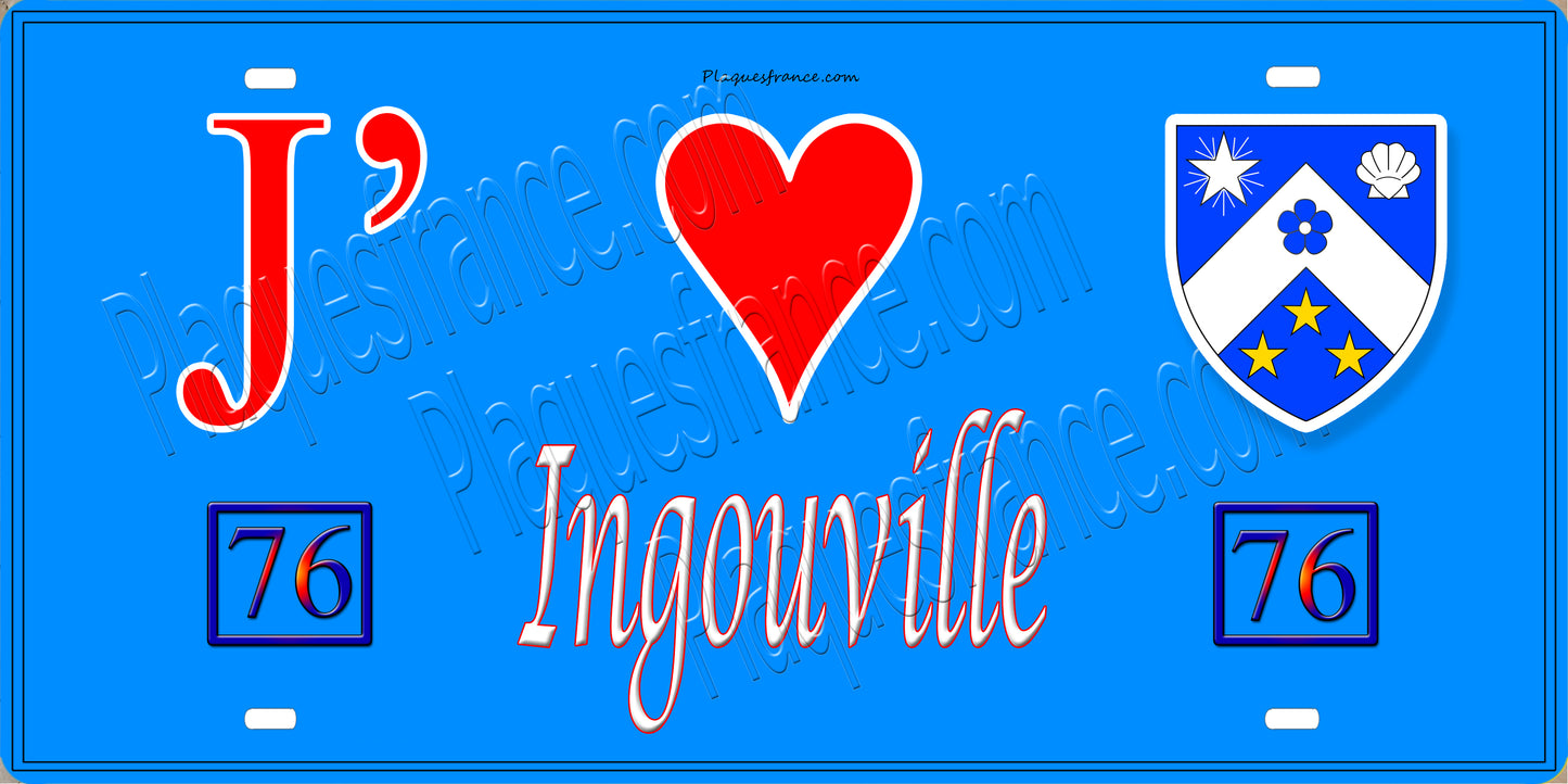 Plaque métal décorative 15X30 J' ❤️ Ingouville, Seine Maritime (76) bleu