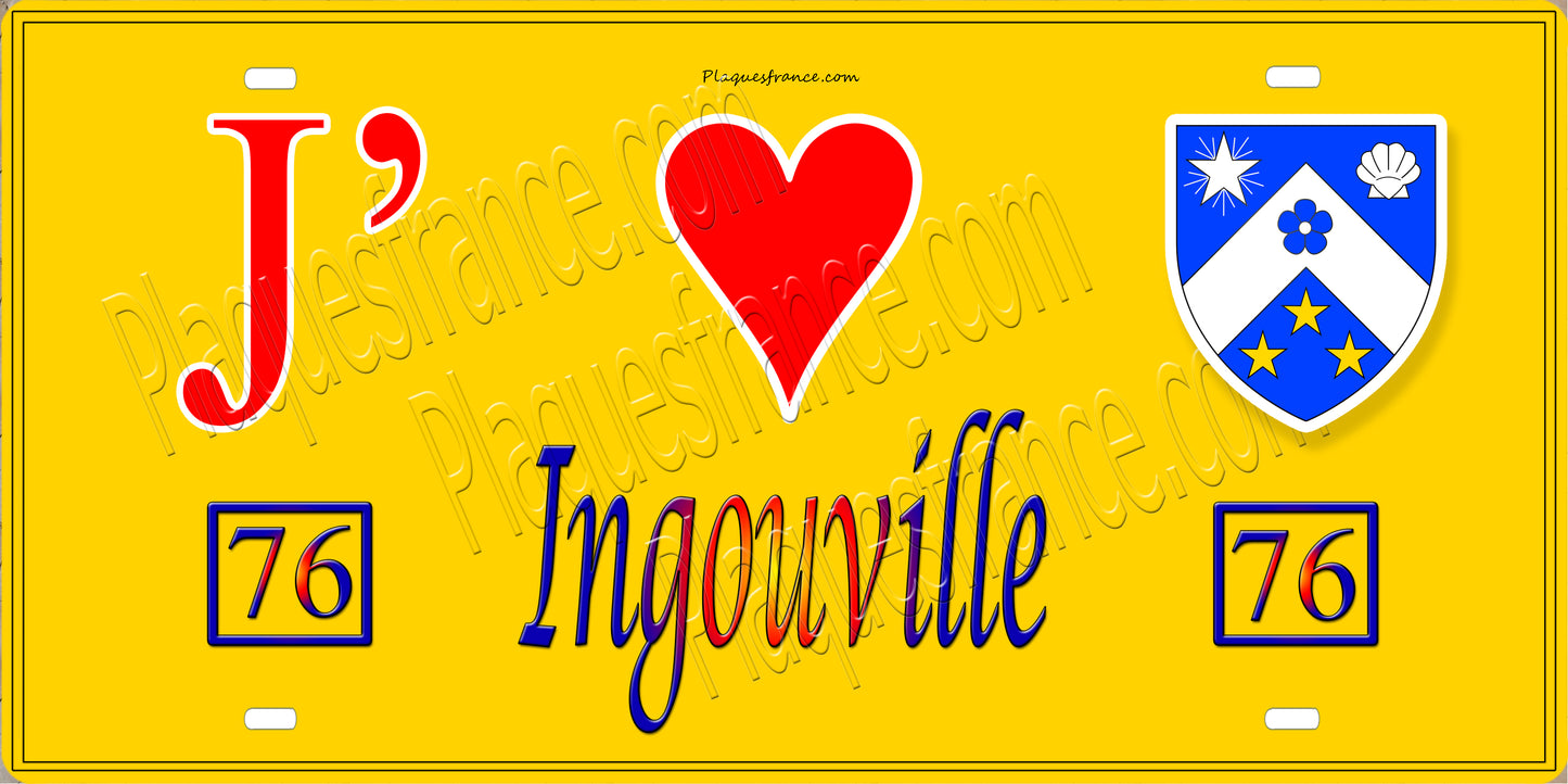 Plaque métal décorative 15X30 J' ❤️ Ingouville, Seine Maritime (76) jaune