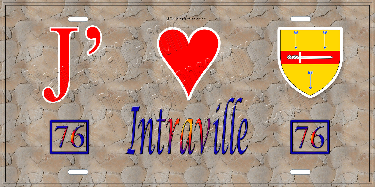 Plaque métal décorative J' ❤️ Intraville, Seine Maritime (76) antique