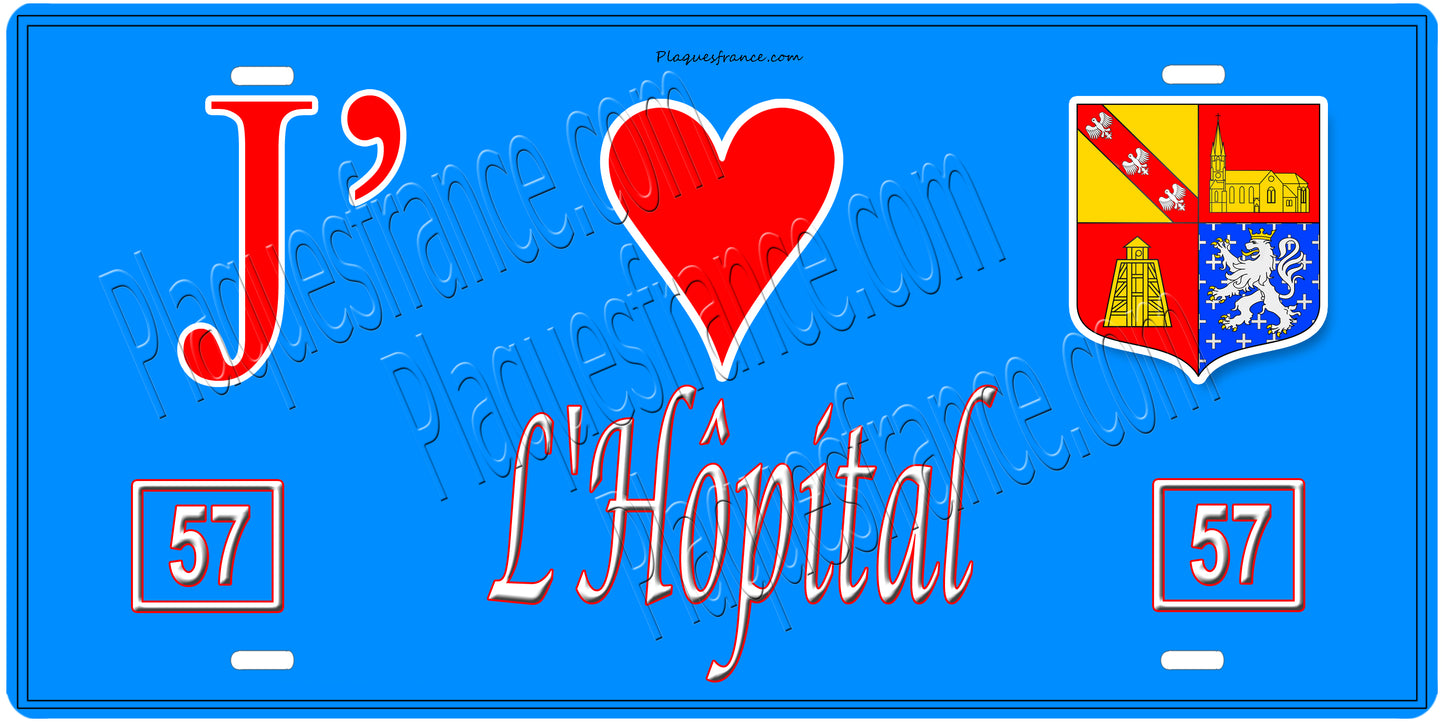PlaquePlaque métal décorative 15 x 30 cm fond mur bleu 57 J' ❤️ L'Hôpital, canton Saint-Avold Moselle 57