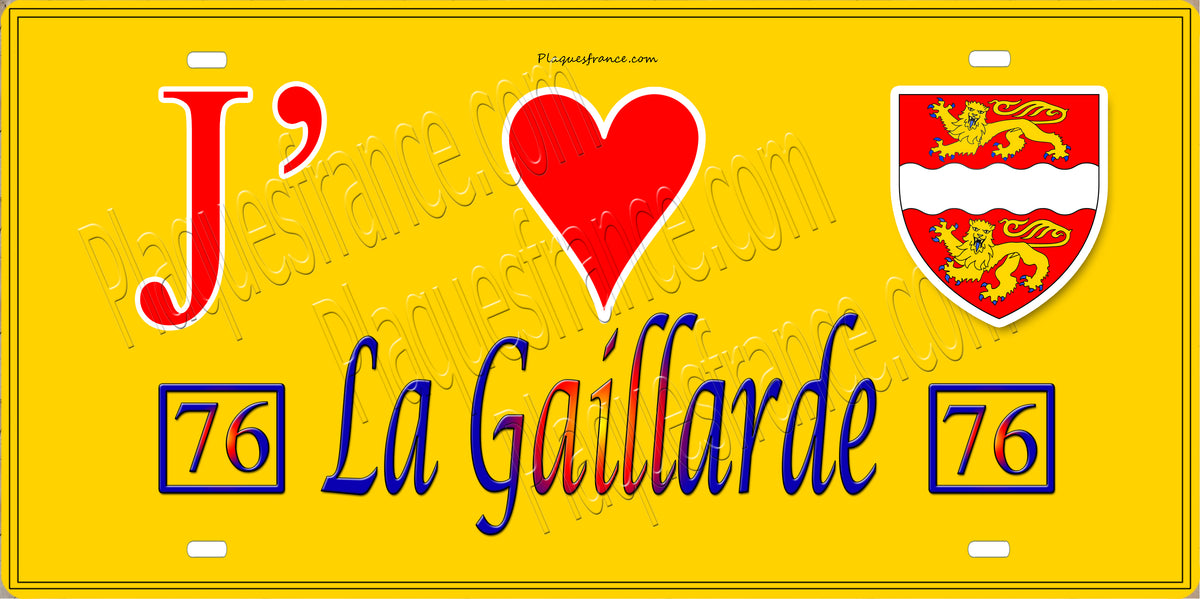 Plaque métal décorative 15X30 J' ❤️ La Gaillarde, Seine Maritime (76) jaune