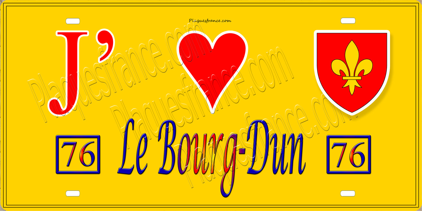 Plaque métal décorative 15X30 J' ❤️ Le Bourg-Dun, Seine Maritime (76) jaune