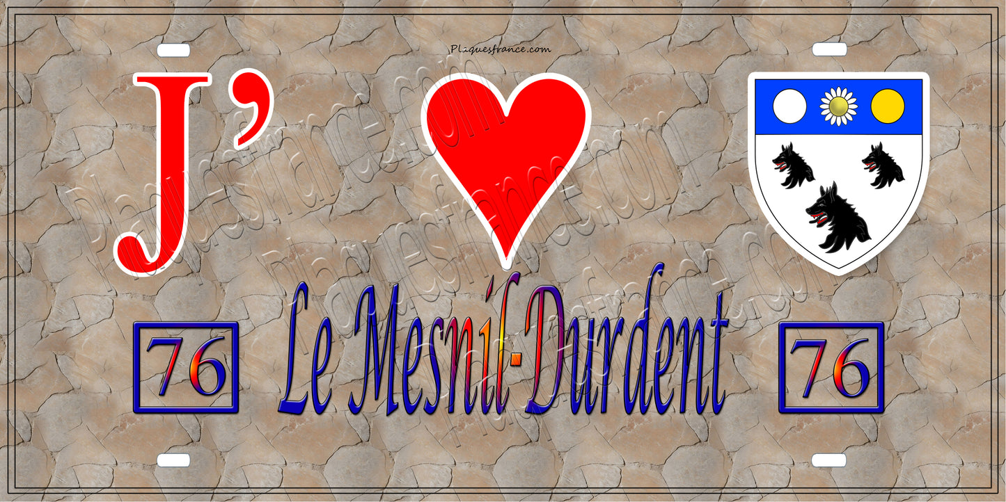 Plaque métal décorative 15X30 J' ❤️ Le Mesnil-Durdent, Seine Maritime (76) antique